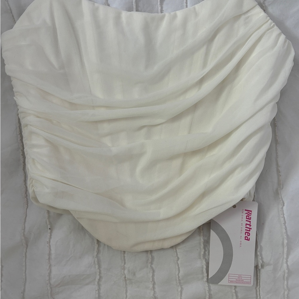 White Draped Strapless Top